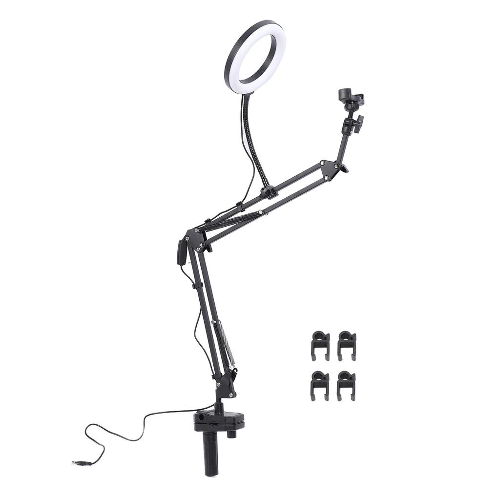 Selfie kruhové světlo 3 teploty barev Zatahovací rameno Horní kruhové světlo se svorkou Držák telefonu