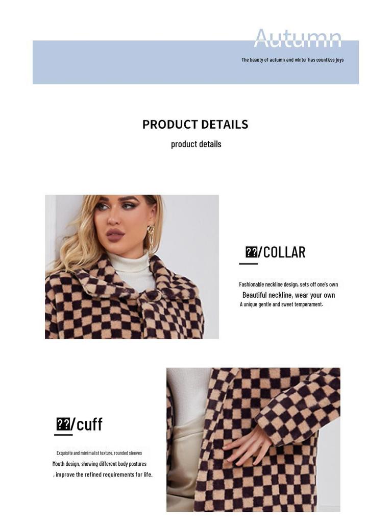 2022 New Women's Mid-Length Plaid Faux Fur Coat