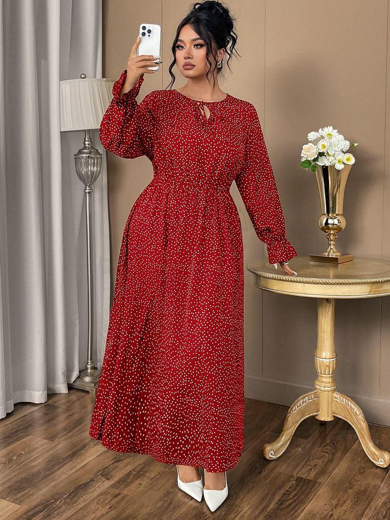 European Style Plus Size Women's Polka Dot Long Sleeve Dress 2025