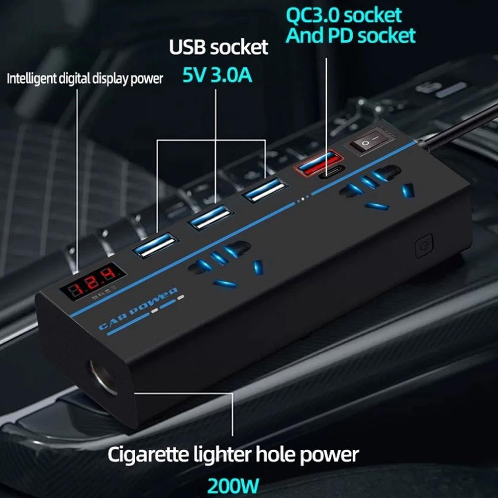 200W Car Power Inverter Fast Charger Car Voltage Converter Car Plug Adapter Outlet Converter for Road Trip Camping Charging