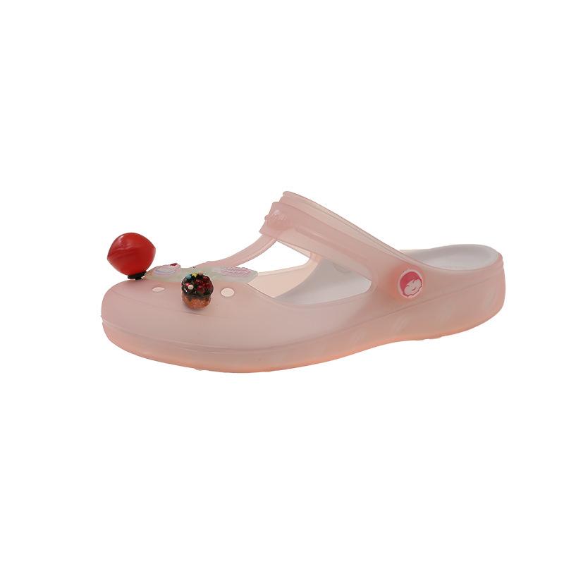 Hole shoes women wear semi-drag summer transparent jelly bag head sandals pregnant women nurse soft sole Mary Jane wear sandals