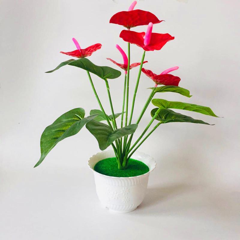Red Artificial Anthurium Potted Flower For Outdoor Events Interior Decoration