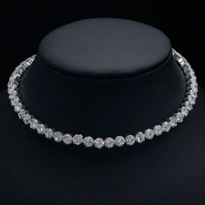Luxury Round Cubic Zirconia Tennis Choker Necklace, Sparkling CZ Diamond Choker, Elegant Bridal Wedding Party Jewelry for Women