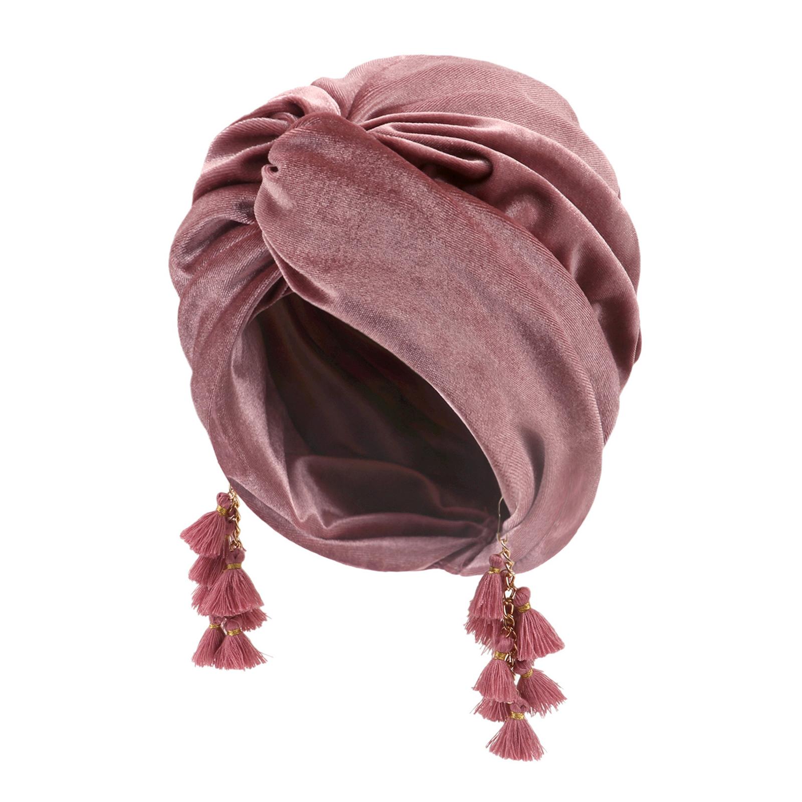 

Традиционный тюрбан для женщин Хиджаб для женщин Повязка на голову для волос Повязка на голову для женщин Шапочки с узлом-бахромой темно-розовый