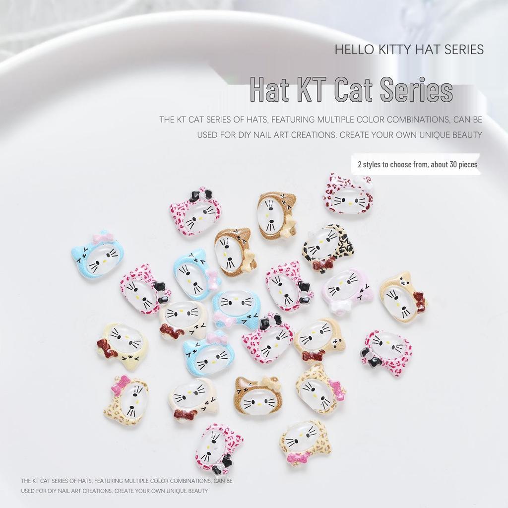 Cartoon-Katze & Leopardenmuster 3D-Nagelkunst-Mix: Süße Harz-Accessoires