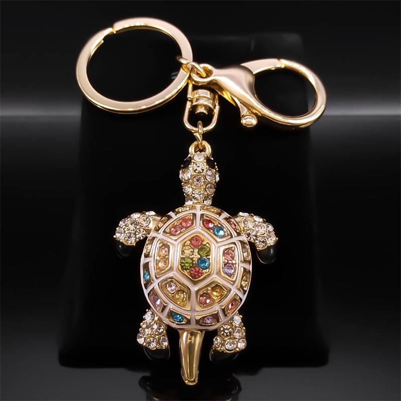 Exquisite Colorful Crystal Turtle Key Ring Holder for Women Men Alloy Rhinestone Animal Keychain Charm Jewelry Gifts K5205S03