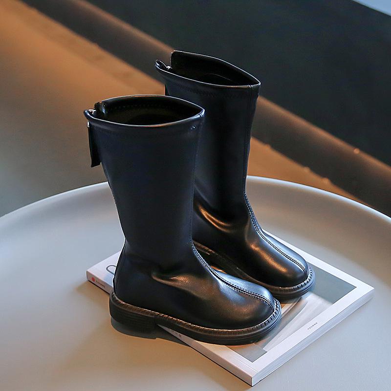 

Girls 2025 Autumn/Winter Long Leather Boots, Korean Style with Cotton Padding, Non-slip Soft Sole for Medium/Large Children. 28