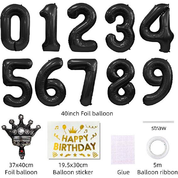 40 Inch Black Foil Balloon Number 12,Crown 12th Birthday Party Decorative Balloons,Number Large Numbers Balloon 12,Girls Boys 12th Birthday