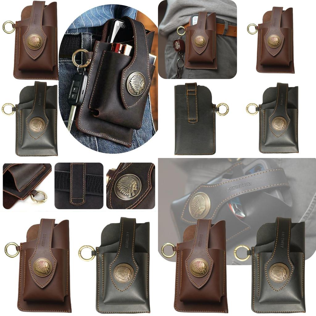 Easyonly Patent Outdoor Running Dual Mobile Phone Waist Bag Multi-functional Pu Leather Belt Waist Pack For Men