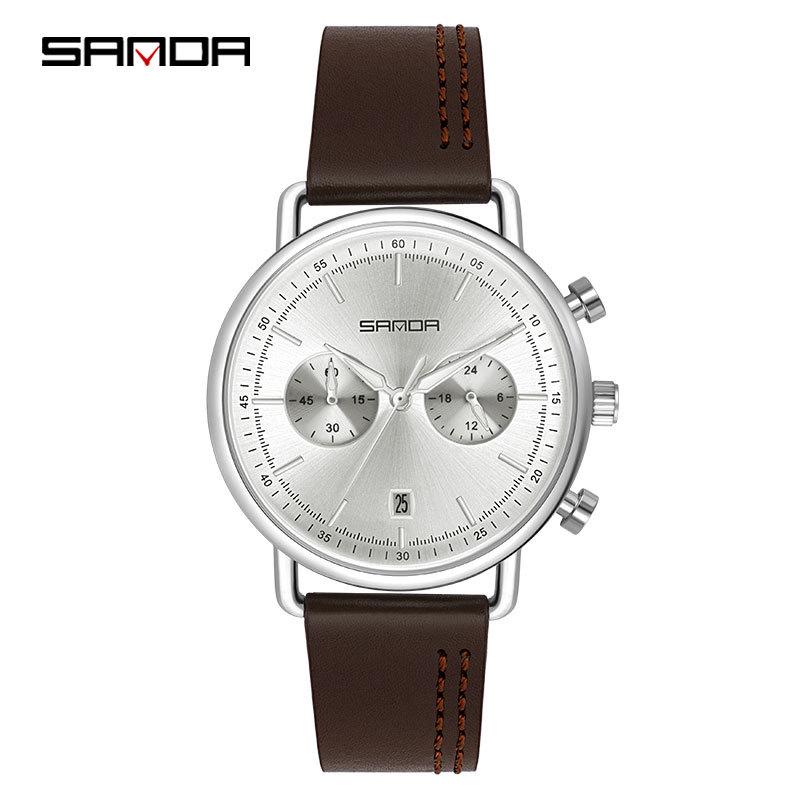 Sanda Men's Fashion Quartz Watch with Date, Three Hands, and Nail Scale