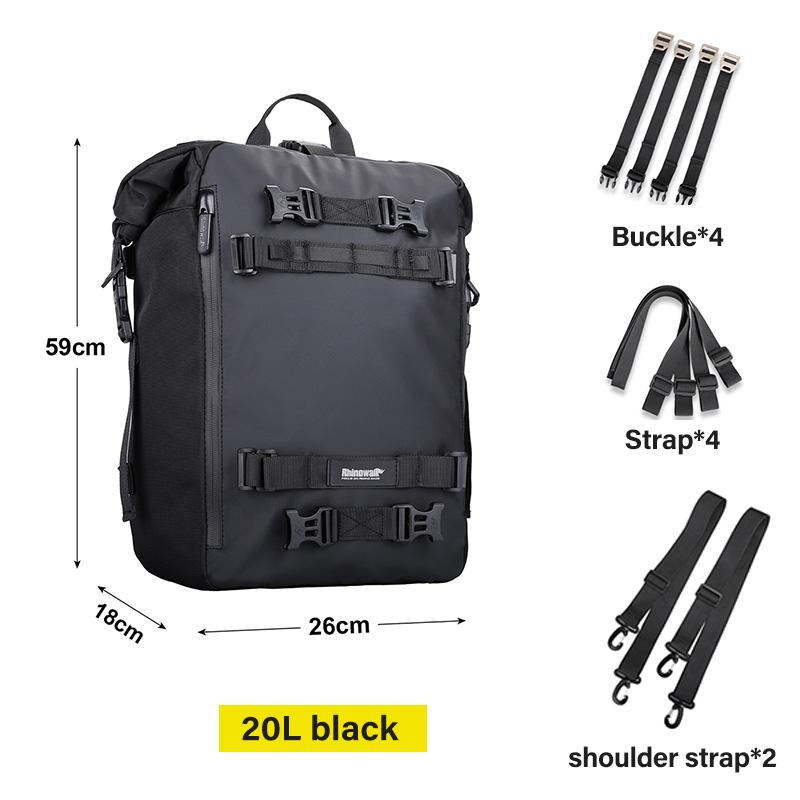 10L/20L/30L Motorcycle Rear Seat Bag Waterproof Saddle Pannier Side Bag Motocross Riding Travel Luggage Backpack Black
