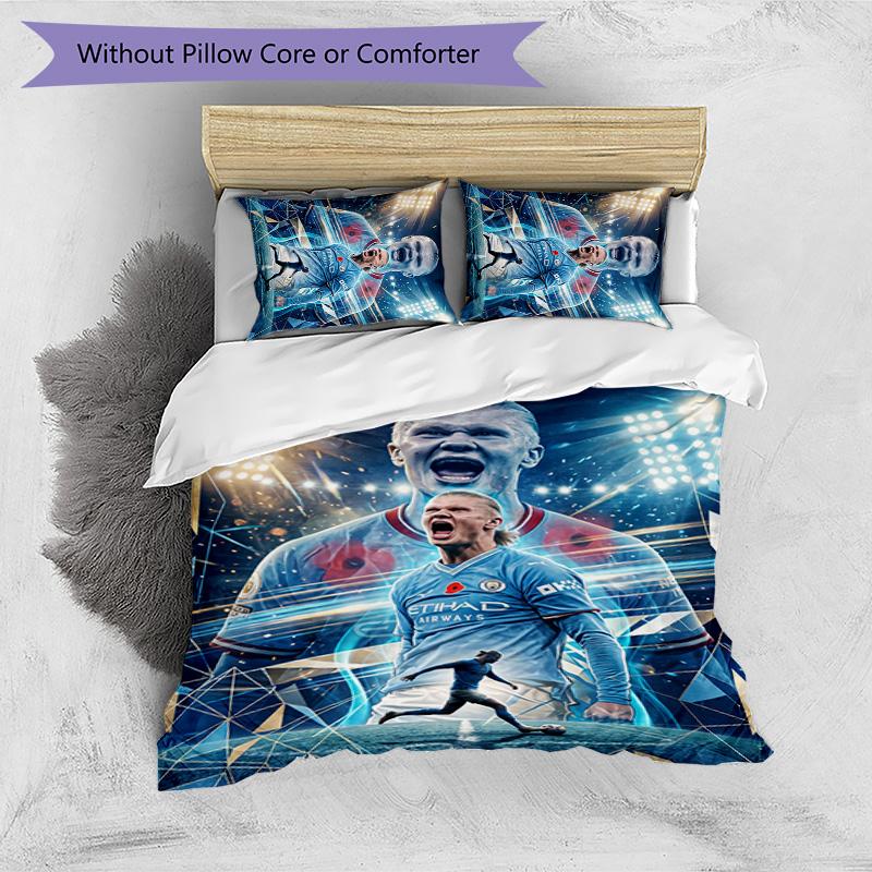 Set Biancheria da Letto 3 Pezzi Stampato Erling Haaland Traspirante Copripiumino con Federe Biancheria da Letto Decorativa per Camera da Letto Casa