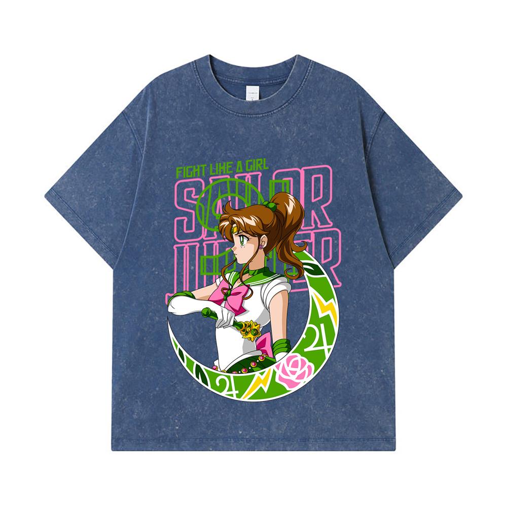 

275 GSM Washed T-shirts 100% Cotton Sailor Moon V7 Jupiter Print Unisex Heavy Cotton T Shirt 2XL королівський синій колір
