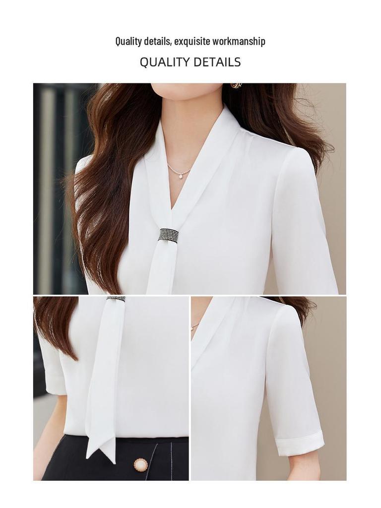 2024 Women's Professional White Summer Shirt - Lightweight Workwear for Commute and Reception