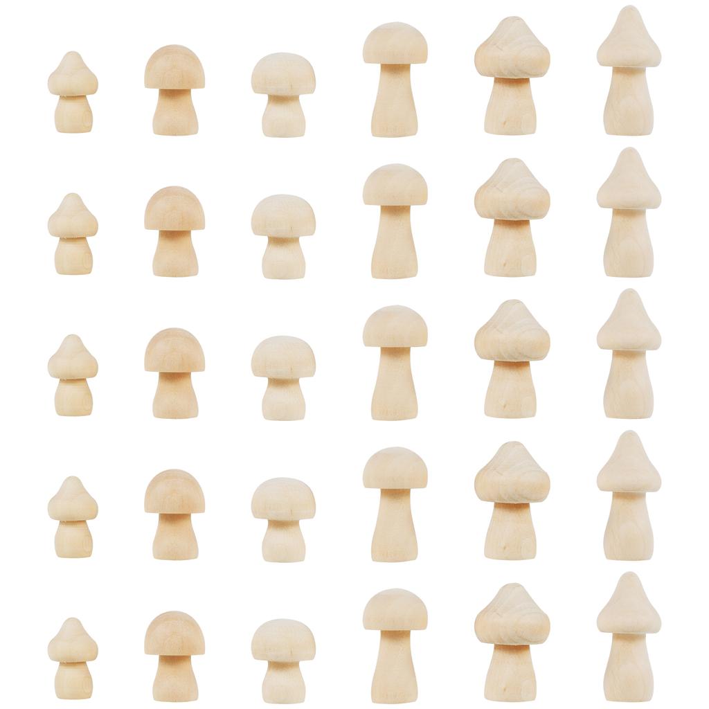 30Pcs Unfinished Wooden Mushroom Natural Mini Wood Mushroom Set DIY Art Craft Projects Unpainted Wood Mushroom Graffiti Toys
