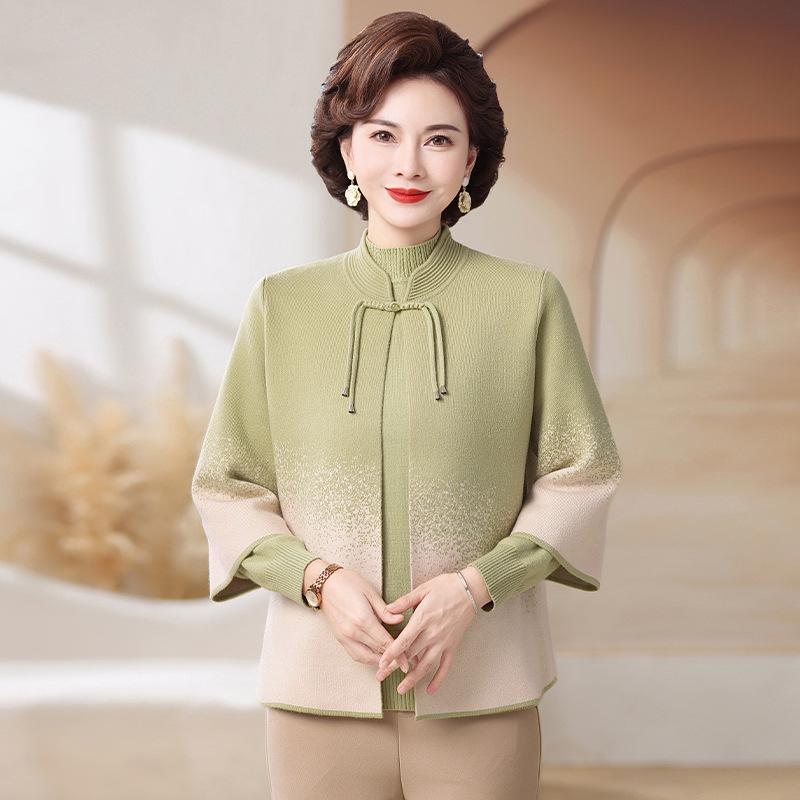 Herbst- und Winter-Strick-Cardigan-Set für Damen mittleren Alters von Mama