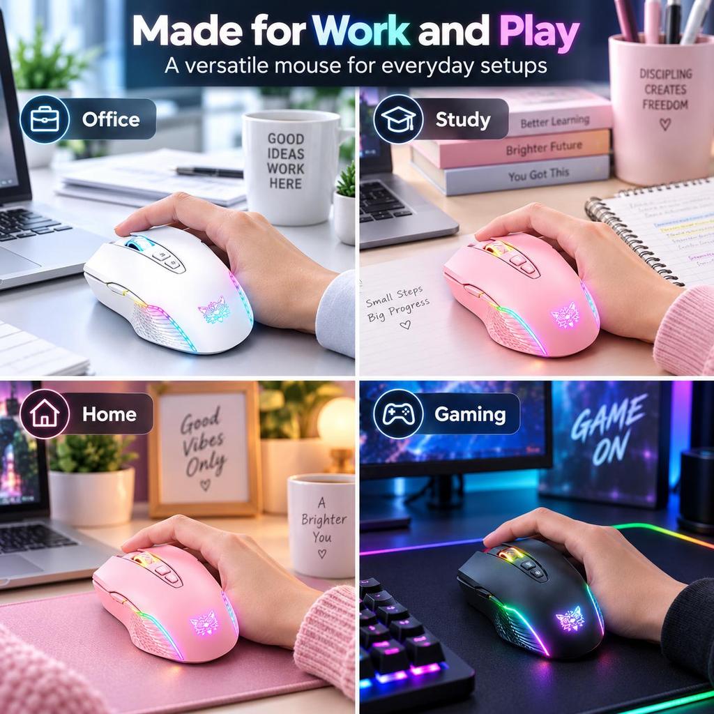 2.4G Wireless RGB Optical Gaming Mouse, Pixart PAW3325 Sensor, 3600 DPI Remappable Buttons Ergonomic Grip