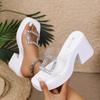 Summer New Arrival Fashion Sequined Strappy Sandals with Rhinestones Thick-Soled High-Heel Sandals Women's Outdoor Sandals