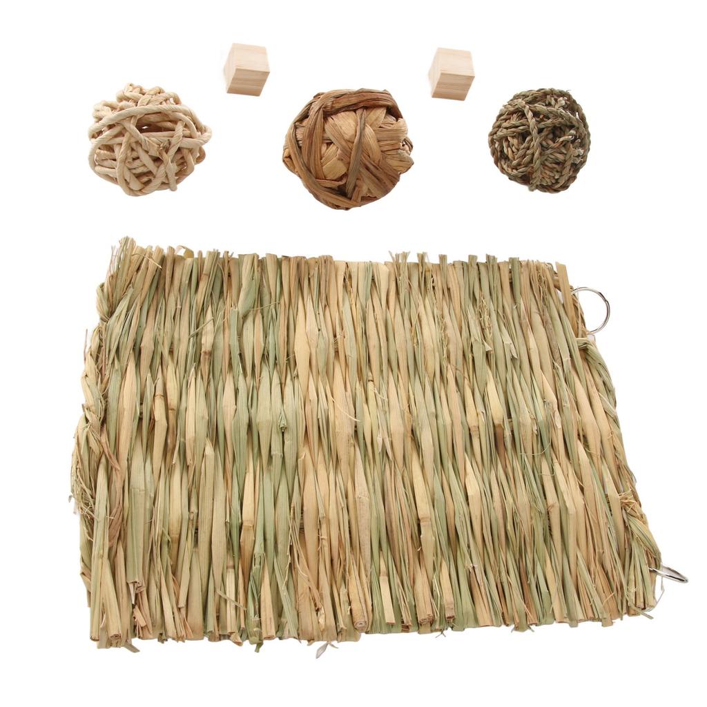 Rabbit Grass Mat Relieve Boredom Healthy Detachable Durable Hamsters Chew Toys Set for Home
