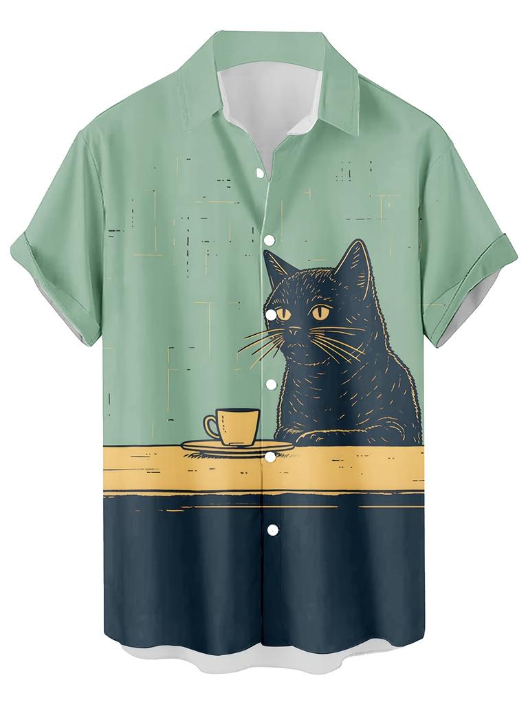 Lustige Cartoon-Katze 3D-gedrucktes Herrenhemd Für Männer Lustige Dinosaurier-Grafik-T-Shirts Mode Lässig Übergroß Herrenbekleidung