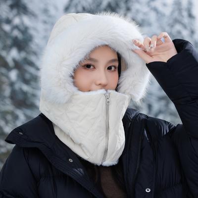 Winter Outdoor Kälteschutz Reißverschluss Lei Feng Hut Koreanischer Stil Karierter Schal Schutzhut Vielseitig Winddicht Warmer Hut
