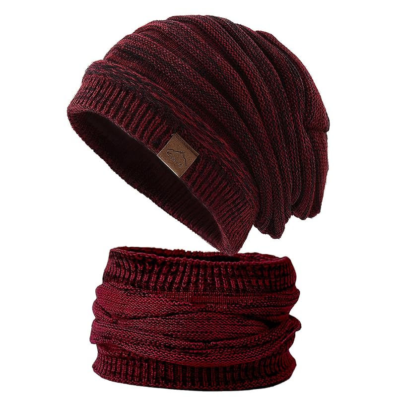 

[Andeor] neck warmer knit hat men s winter Cold protection [360 degree heat retention/fluffy brushed lining] knit hat beanie balaclava cold weather