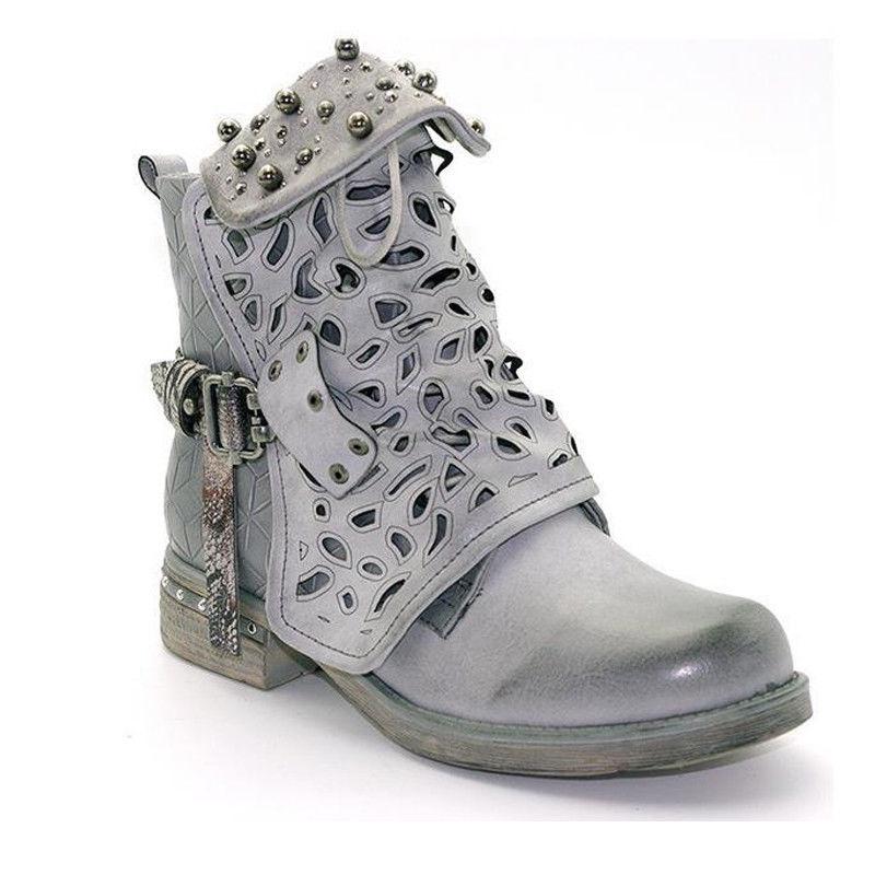 Womens Microfiber Studded Goth Boots Versatile Chelsea Punk Buckle Martin Shoes