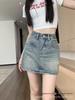 Women's High-Waisted A-Line Retro Denim Skirt—Summer Design, Anti-Exposure, Slim Fit, Short Length