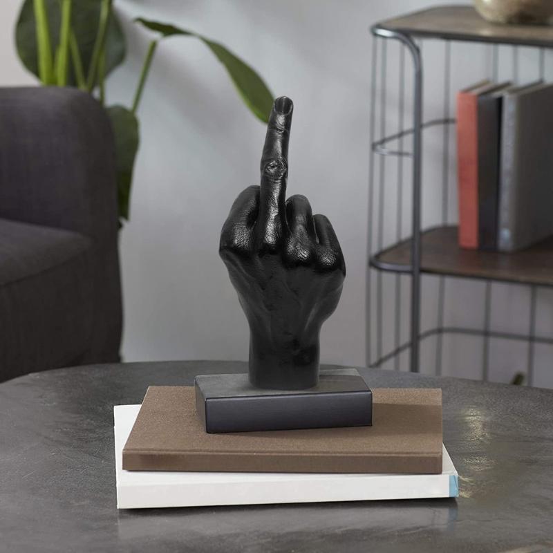 Resin Vertical Middle Finger Craft Sculpture Funny Gesture Statue for Desk and Living Room