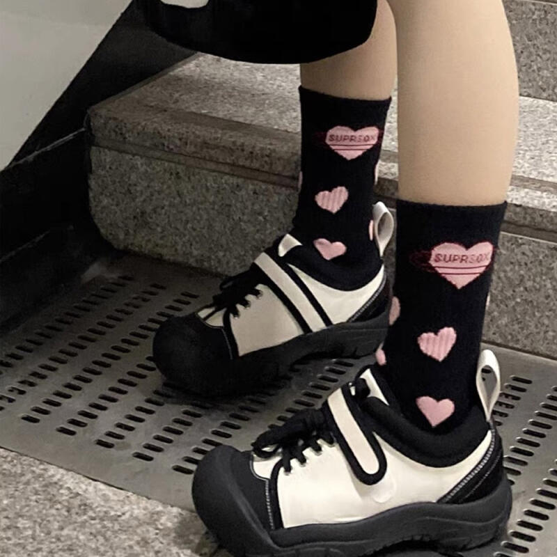 Cloni Black Pink Heart Compression Socks black pink