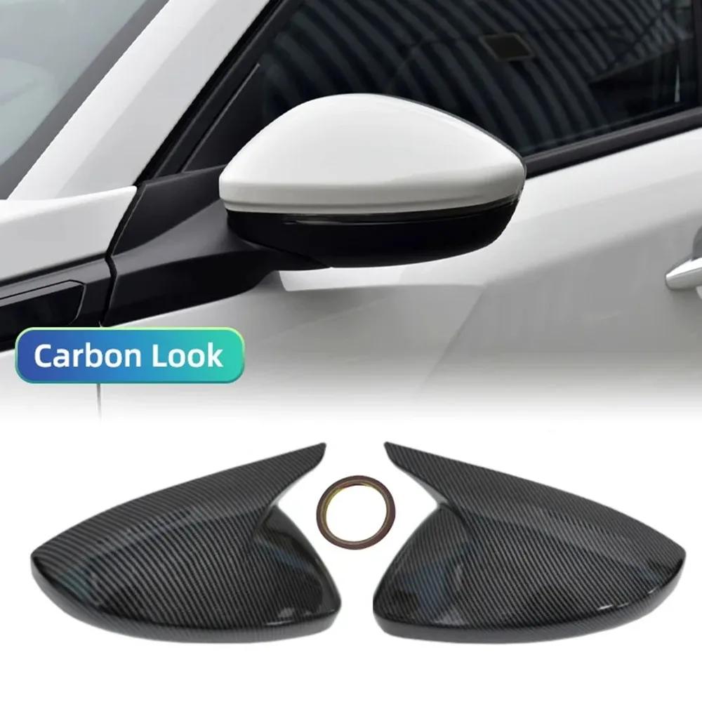 For Peugeot 208     ABS Car Rearview Side Mirror Cover Wing Cap Exterior Door Housing Trim Adhesive Sticker