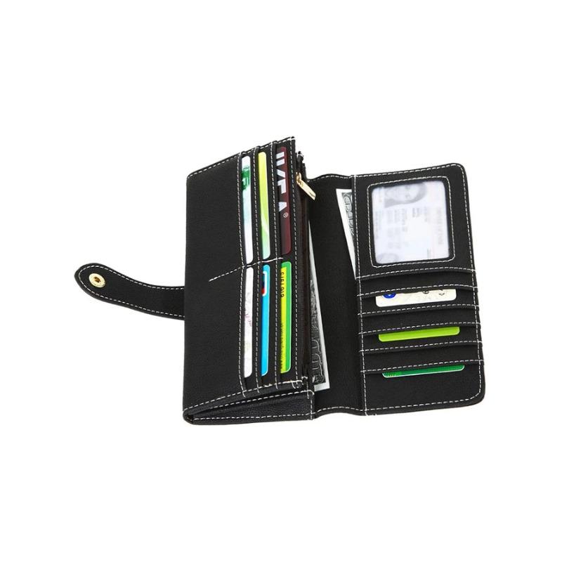 Elegancki, długi portfel damski w stylu vintage z wieloma przegródkami na karty, ze skóry PU, uroczy, wszechstronny, podwójnie składany, miękki skórzany portfel na karty kredytowe