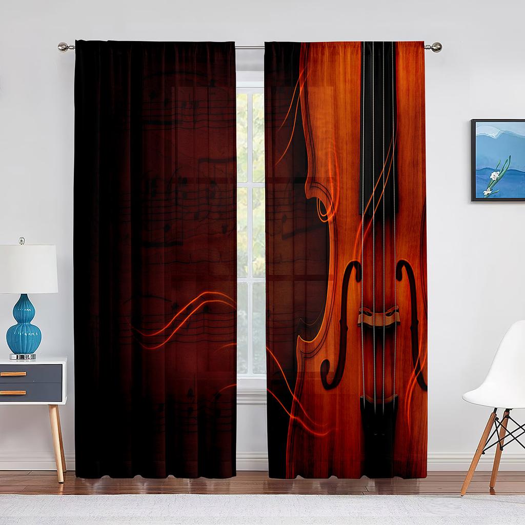 Röd Ros Blommig Kaffe Violin Skir Voile Gardin för Vardagsrum för Fönsterpersienner Sovrum Draperi Kök Hall Tyllgardiner