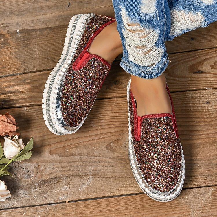 Casual large size sequined casual women's shoes autumn new comfortable platform European and American style single shoes women