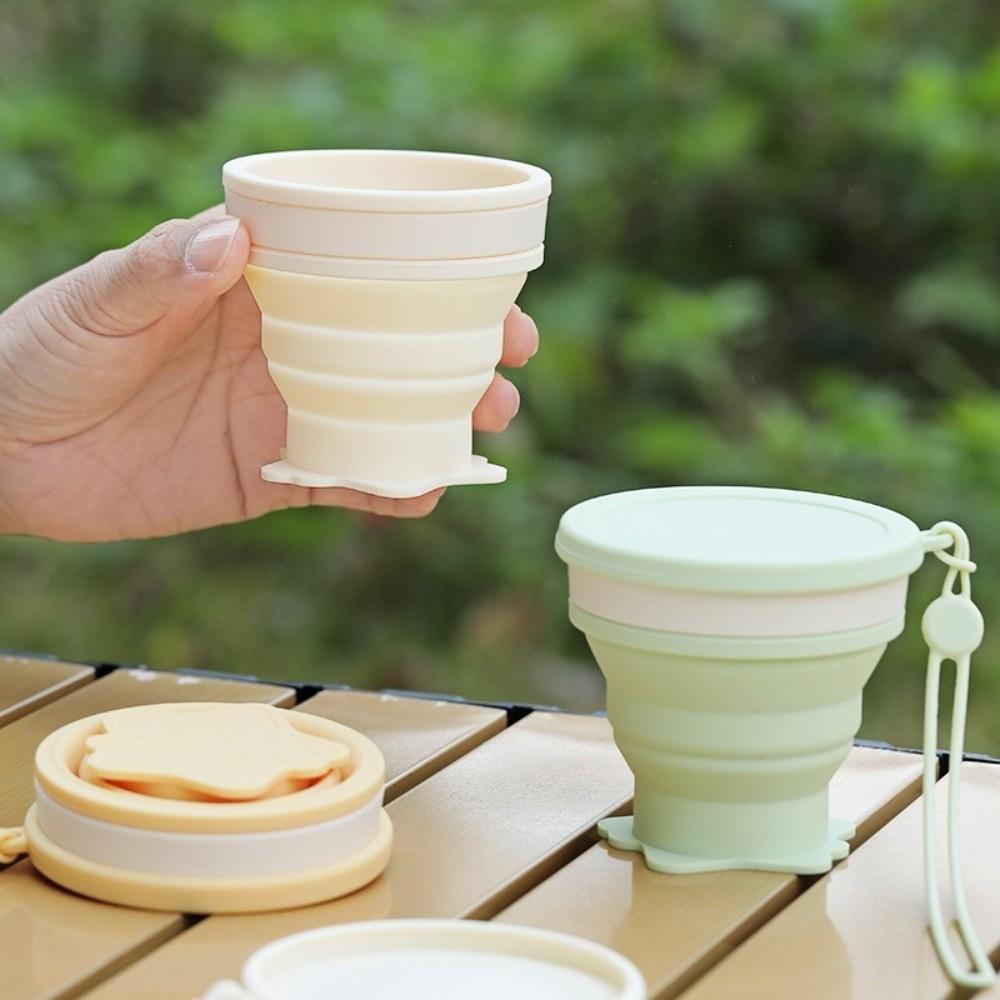 200ml Foldable Silicone Cup With Lid Lanyard Design Collapsible Retractable Cup Portable Drinking Cup Outdoor Travel