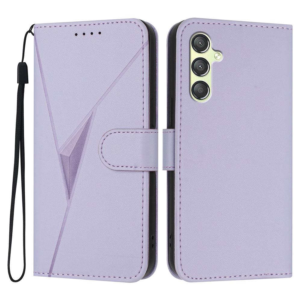 YX0090 For Samsung Galaxy A24 5G Case Triangle Imprint Leather Phone Cover with Lanyard C