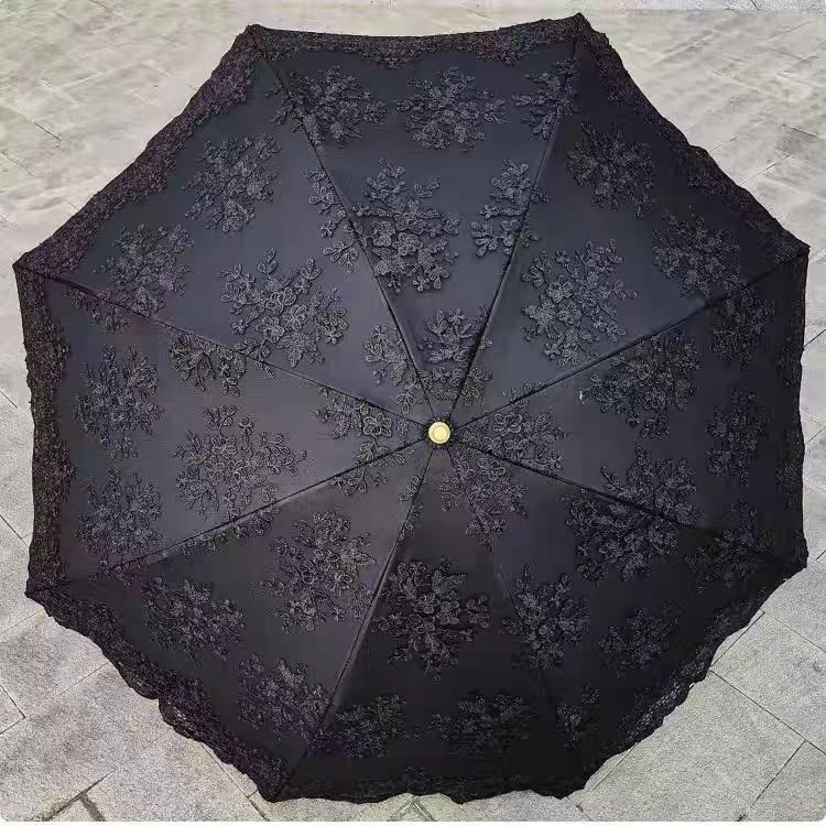 Koronkowy Parasol Słoneczny dla Kobiet, Ochrona przed Słońcem i Wiatrem, 3-składany Odporny na UV Parasol Przeciwsłoneczny, Osłona Przeciwsłoneczna