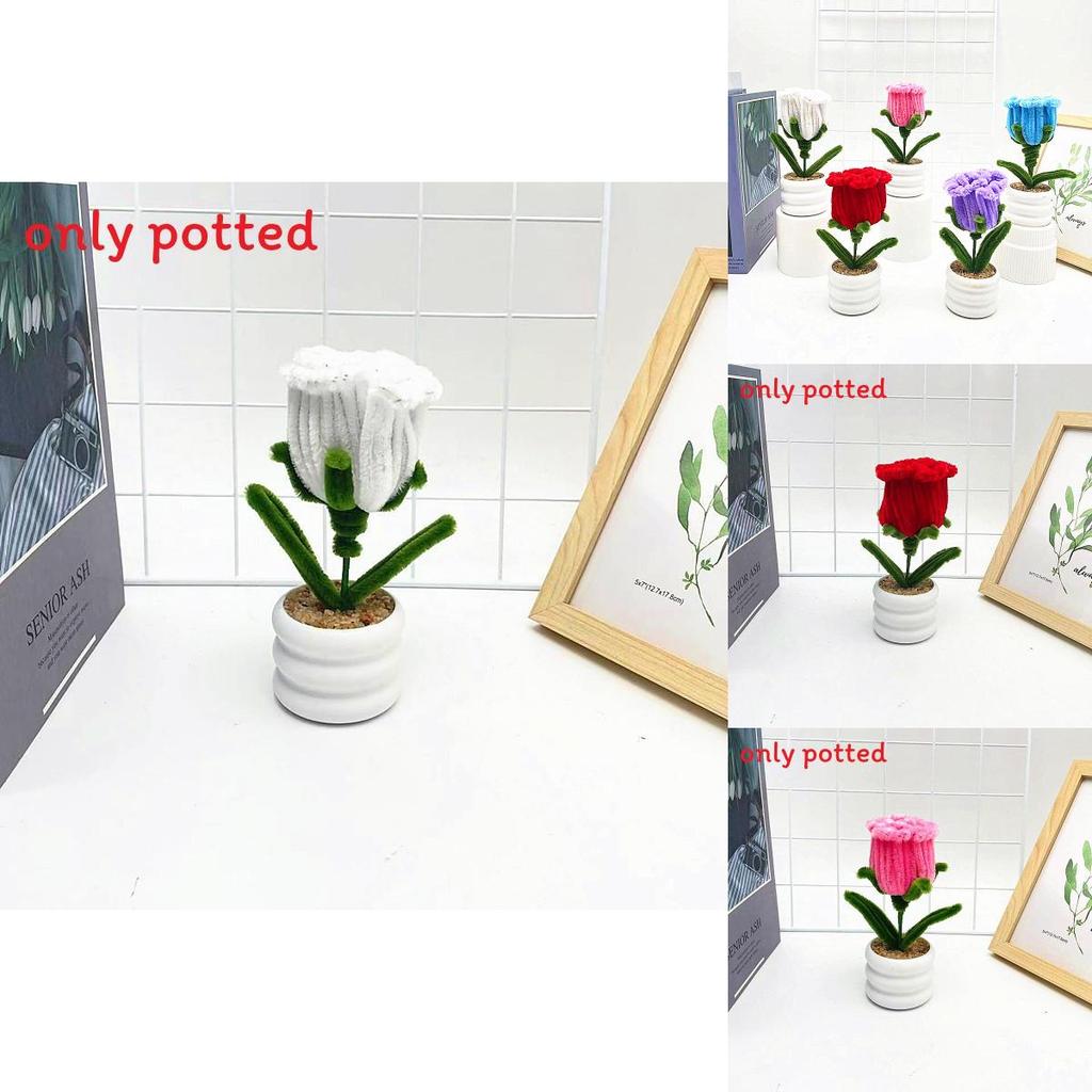 Multi Colored Plush Twisted Rod Rose Potted Desktop Decoration Ornament For Office Decor