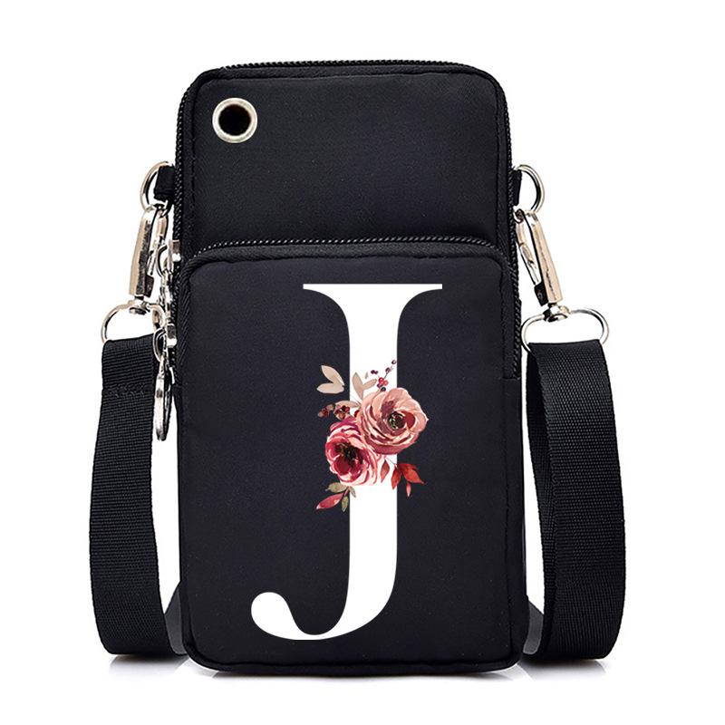 New Letter-printed Black Oblique Span Bag, Mobile Phone Bag, Light To Carry, Vertical Length and Width Change Bag
