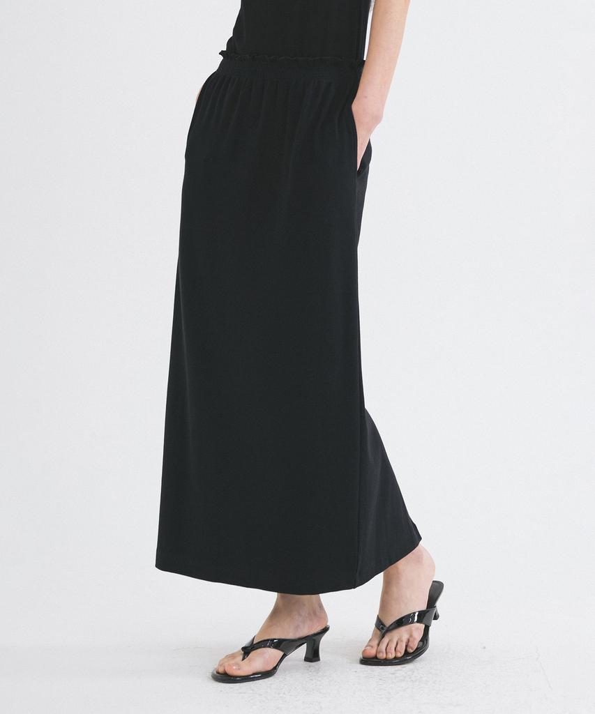 Siyajyu Sist9048 Shirred Banded Ribbed Long Skirt_Black