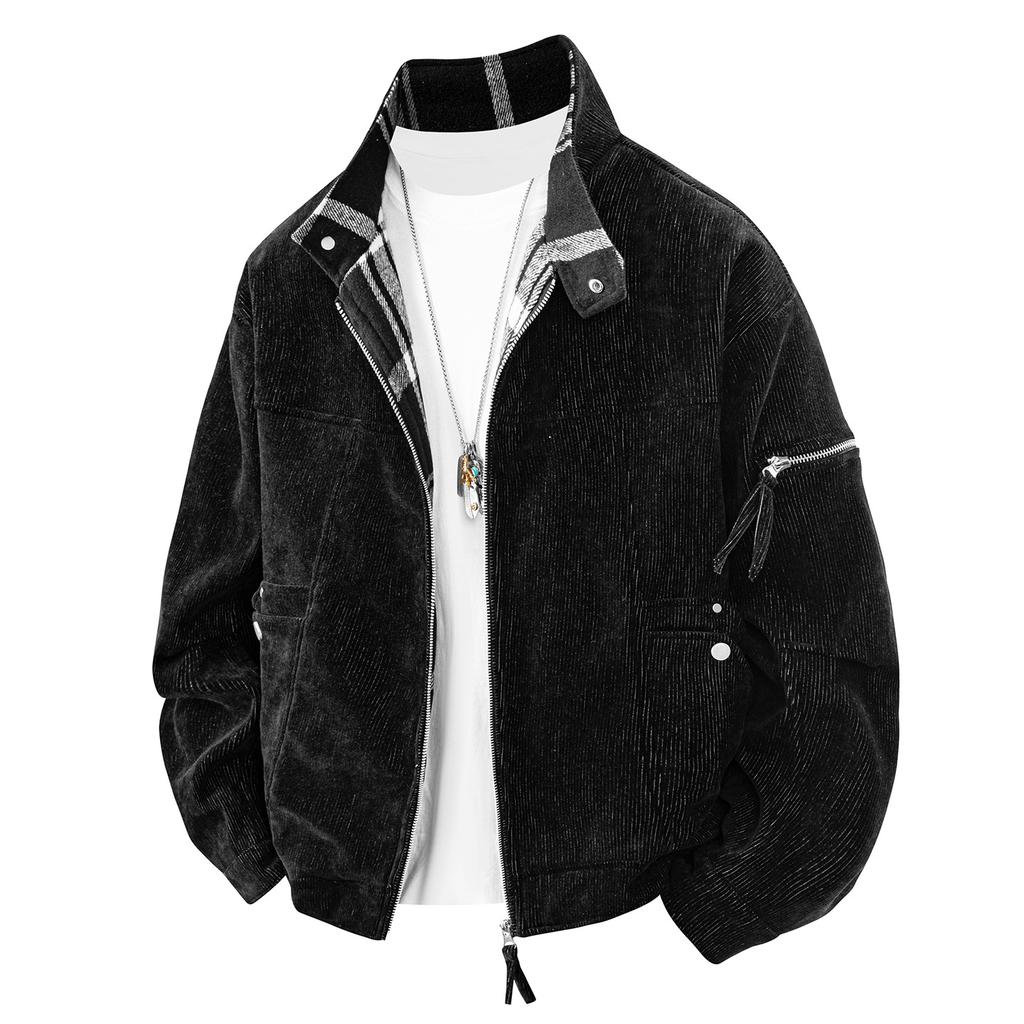 Splicing Two Sides Wear Stand-up Collar Casual Jacket Men's and Women's Retro Trendy Loose Coat