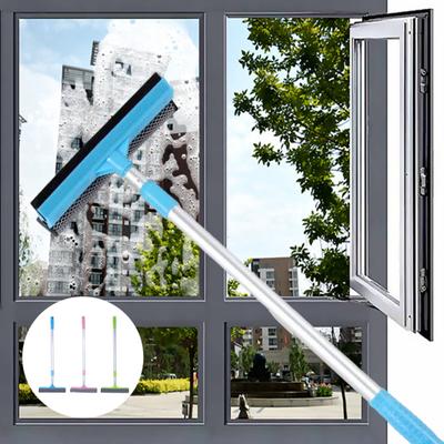 Window Cleaner with Retractable Handle Glass Doors Mirrors Natural Rubber Scraper Adjustable Length Window Wiper