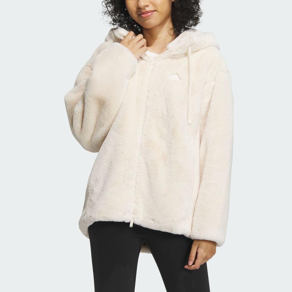 Adidas Einfarbige Sportliche Lockere Kapuzen-Fleecejacke Damen Oberbekleidung Weiß IZ4565