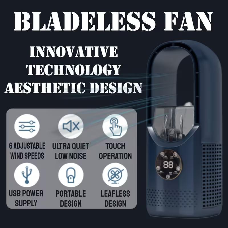 

Multi-Functional Bladeless Fan with Ice Mist Cooling, Rapid Cooling, Automatic Timer, Wide-Angle Airflow, Silent Operation, Ambient Light USB Powered White Upgrade version синій