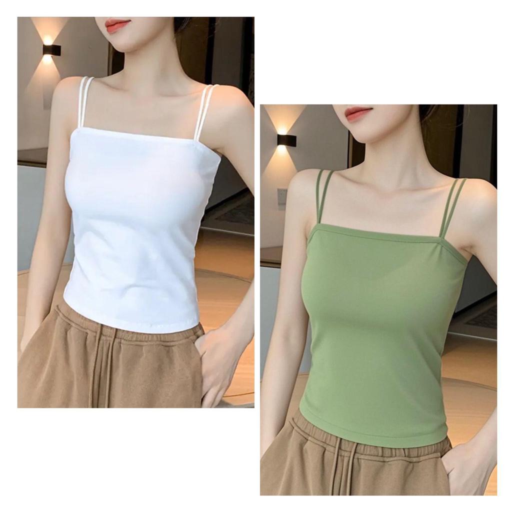 Women's Stylish Double Strap Camisole with Chest Pads - Beautiful Back and Sleeveless Form-Fitting Top
