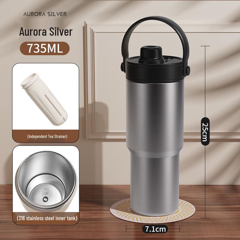 High-Capacity Dual-Use Insulated Cup with Straw, 316 Stainless Steel and Ceramic Liner, Portable Travel Companion