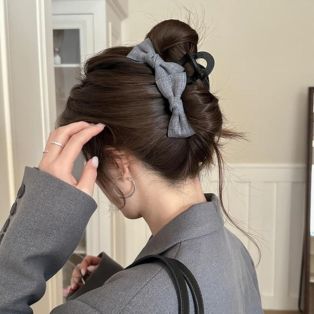 Women s Double Triple Gray Ribbon Hair Clip Double Ribbon