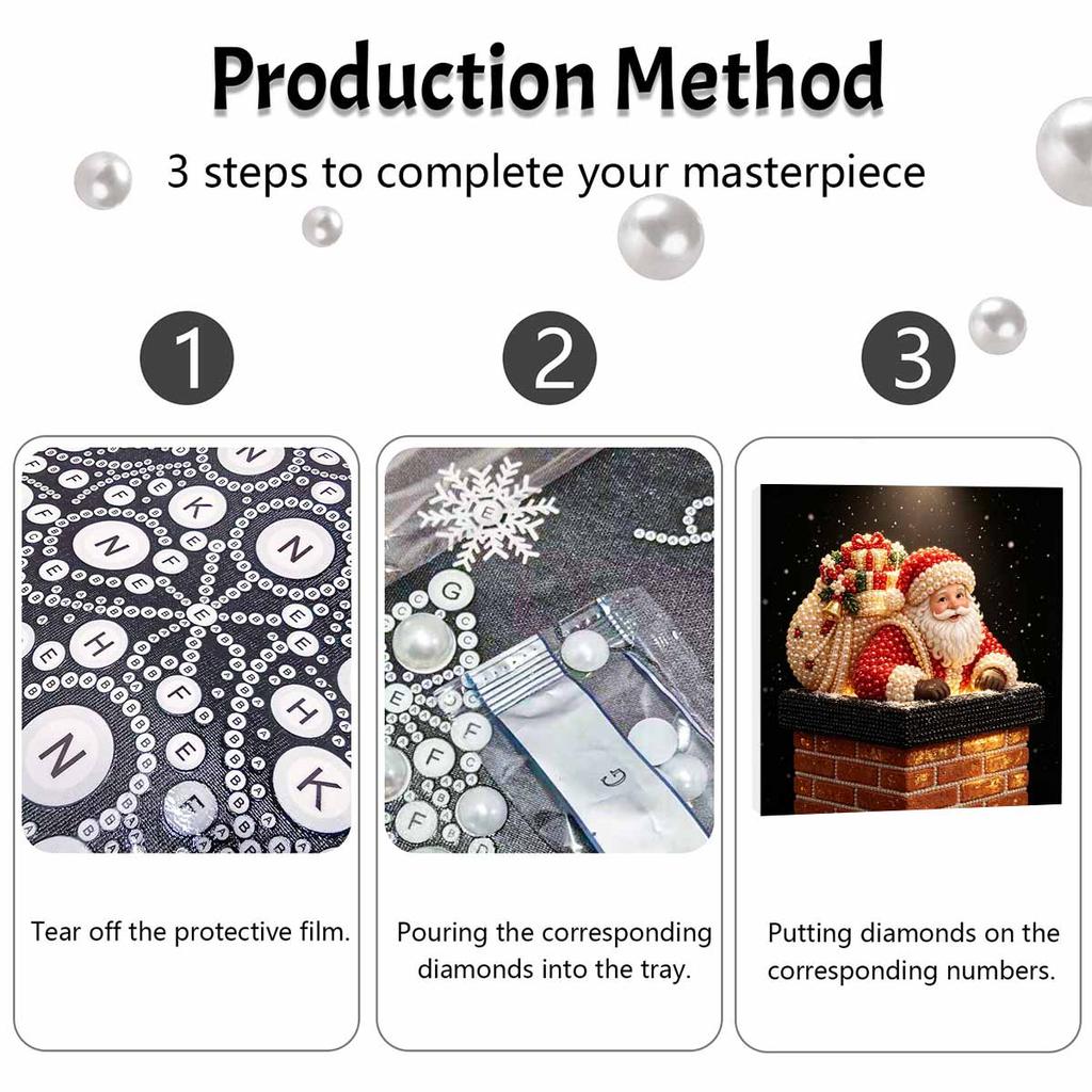 Framed Pearl Art DIY Kit with Santa Claus Chimney Pattern 3D Sparkling Bead Canvas Painting Handmade Gift for Home Decoration Wall Art