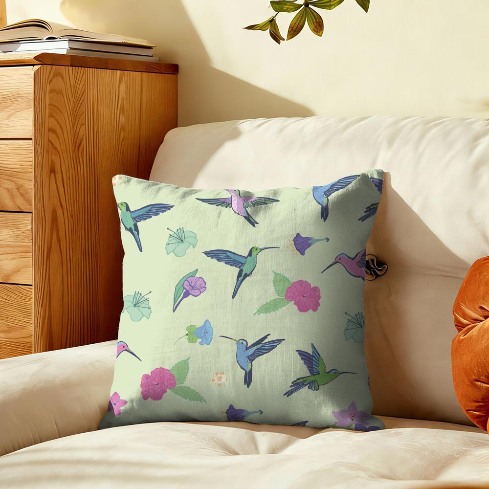 Hummingbird  Floral Pattern Cushion Cover Plush Fabric Soft DoubleSided Printed Sofa Warm Winter Home Gift Pillow Cover