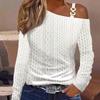 Autumn Fashion Metal Buckle Skew Collar Shirt Women Print Blouse Sexy Off Shoulder Tops Long Sleeve Clothes Blusas 29306
